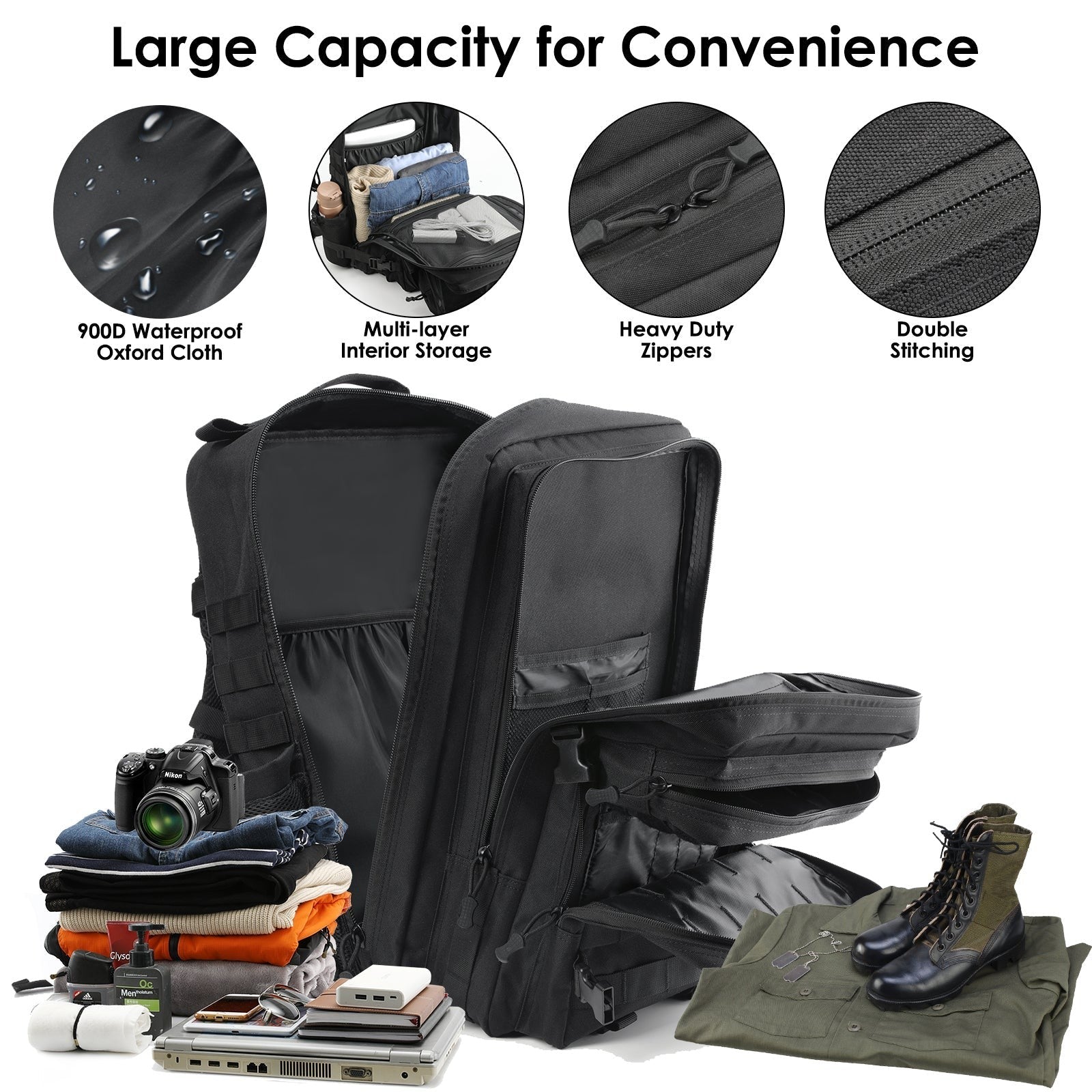 Tactical Backpack 45L – Waterproof 900D Assault Rucksack