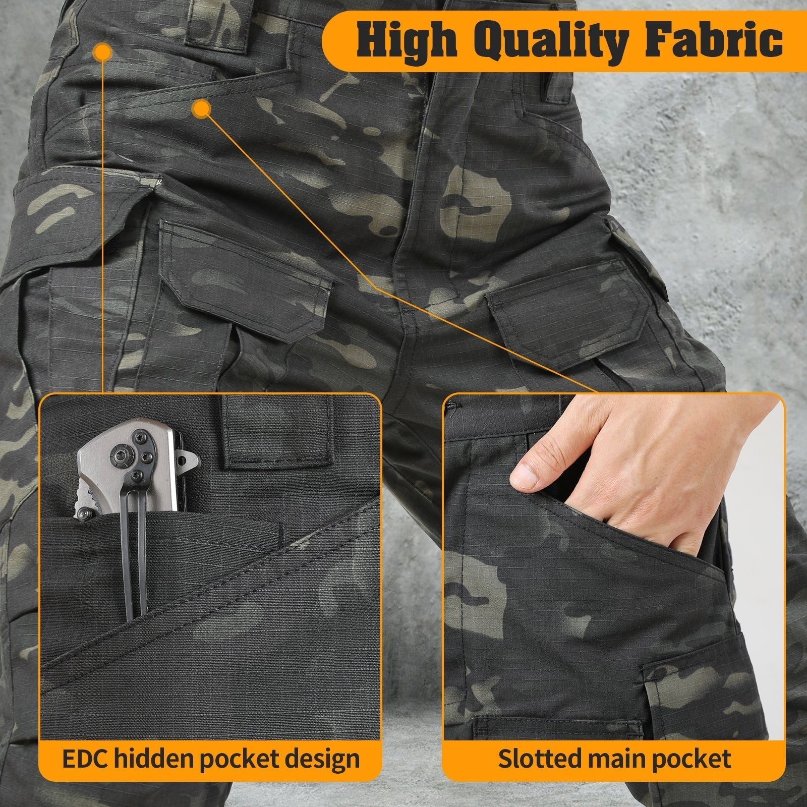 Waterproof Tactical Trousers – Men's Dark Camo Rip-Stop