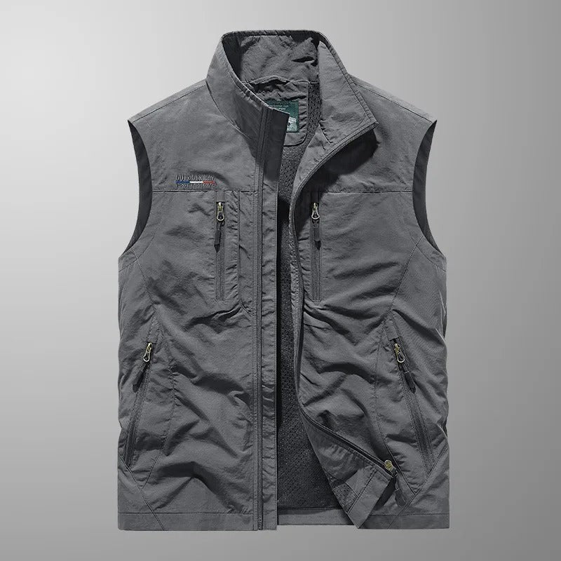 Cargo Gilet – Lightweight Water-Resistant Sleeveless Vest – Grey