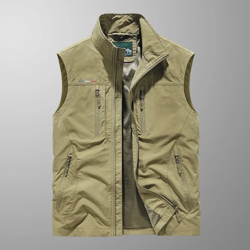 Cargo Gilet – Lightweight Water-Resistant Sleeveless Vest – Khaki