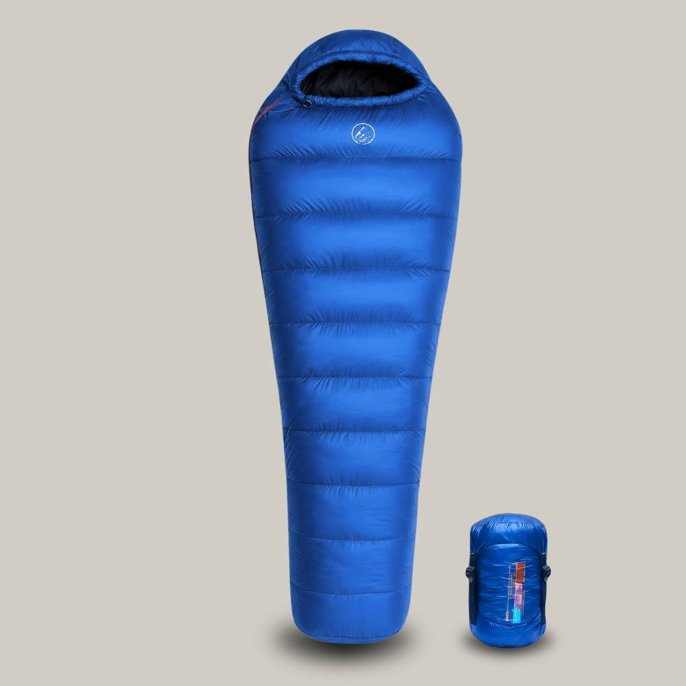 Down Sleeping Bag – Ultralight 3-Season Waterproof Bag – Blue