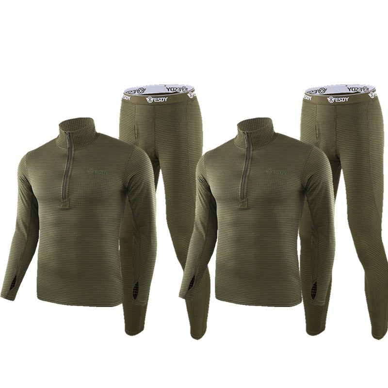 Fleece Base Layer Set – Men's Warm Thermal Underwear – Army Green(2-pack)