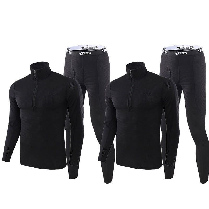 Fleece Base Layer Set – Men's Warm Thermal Underwear – Black(2-pack)