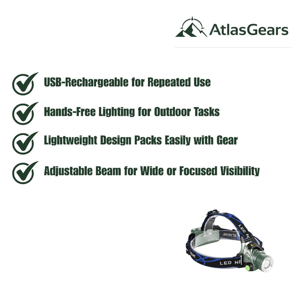 Head Torch – Rechargeable Water-Resistant LED Headlamp