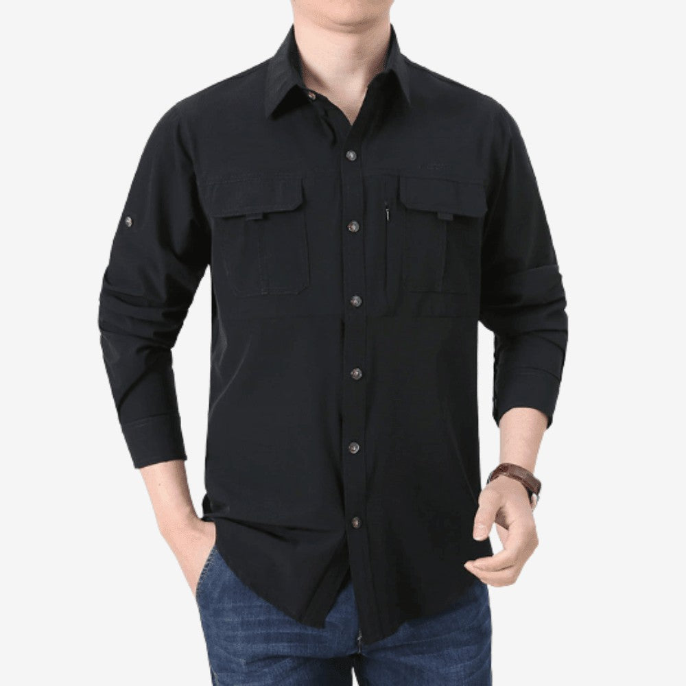 Hiking Shirt – Lightweight Breathable Long-Sleeve Trail Shirt – Black