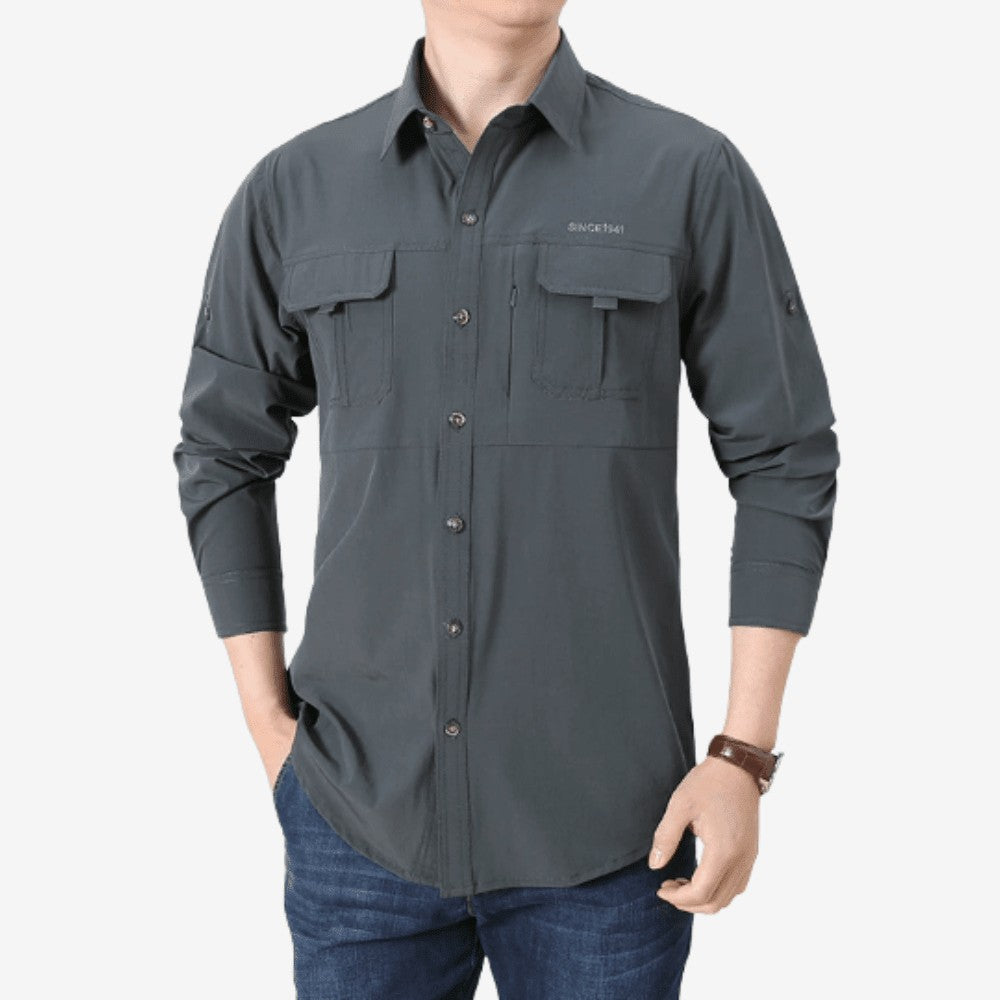 Hiking Shirt – Lightweight Breathable Long-Sleeve Trail Shirt – Dark Grey