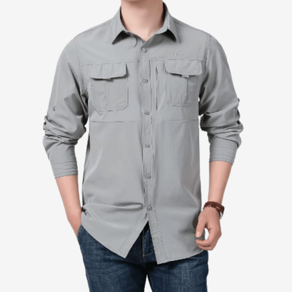 Hiking Shirt – Lightweight Breathable Long-Sleeve Trail Shirt – Light Grey