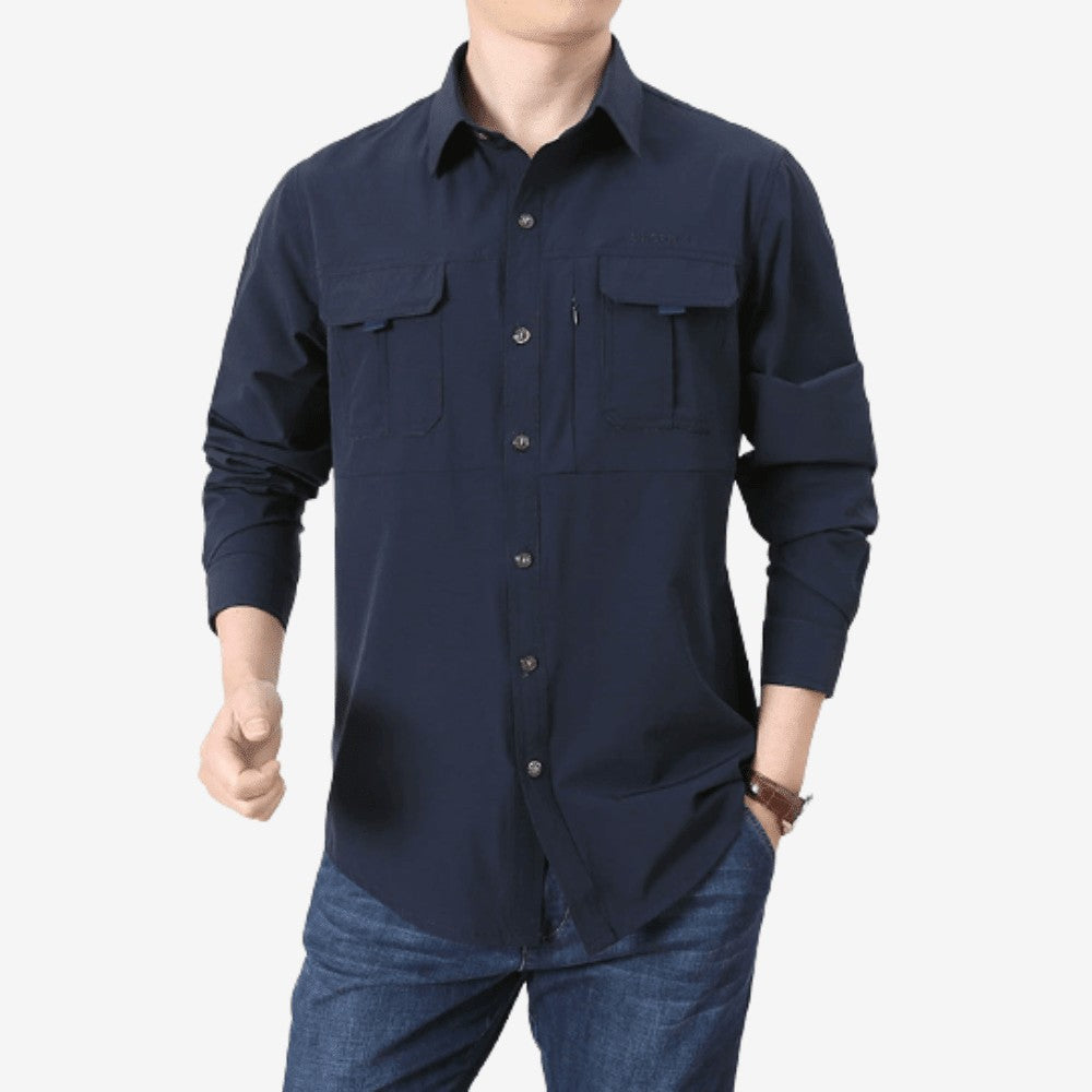 Hiking Shirt – Lightweight Breathable Long-Sleeve Trail Shirt – Navy Blue
