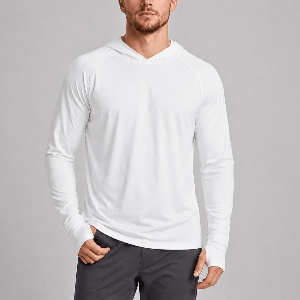 Hiking Shirt – Men's UPF 50+ Long-Sleeve Hooded Sun Shirt – Pure White