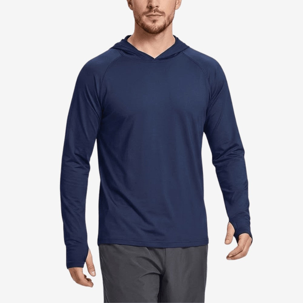 Hiking Shirt – Men's UPF 50+ Long-Sleeve Hooded Sun Shirt – Navy Blue