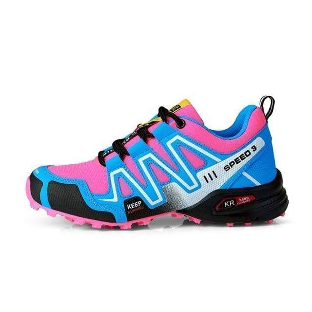 Hiking Shoes – Durable Breathable Canvas with Trail Grip Sole – Blue / Pink