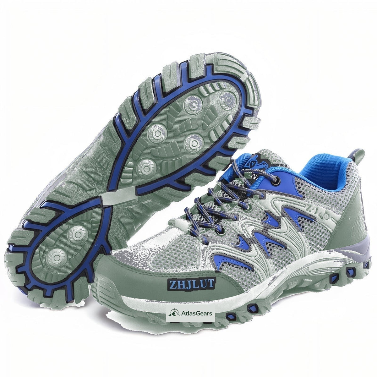 Hiking Shoes – Men's Grippy Lugged Sole with Toe Protection – Grey and Blue