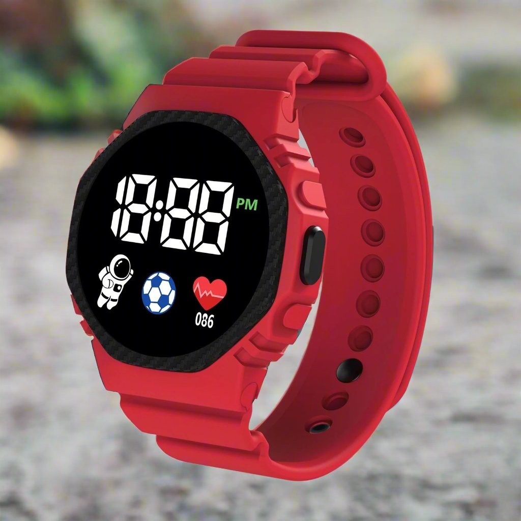 Kids' Digital Watch – Lightweight Water-Resistant Watch – Red