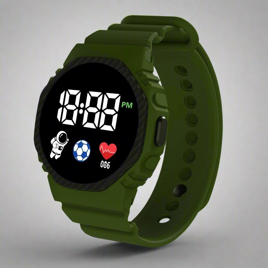 Kids' Digital Watch – Lightweight Water-Resistant Watch – Olive Green