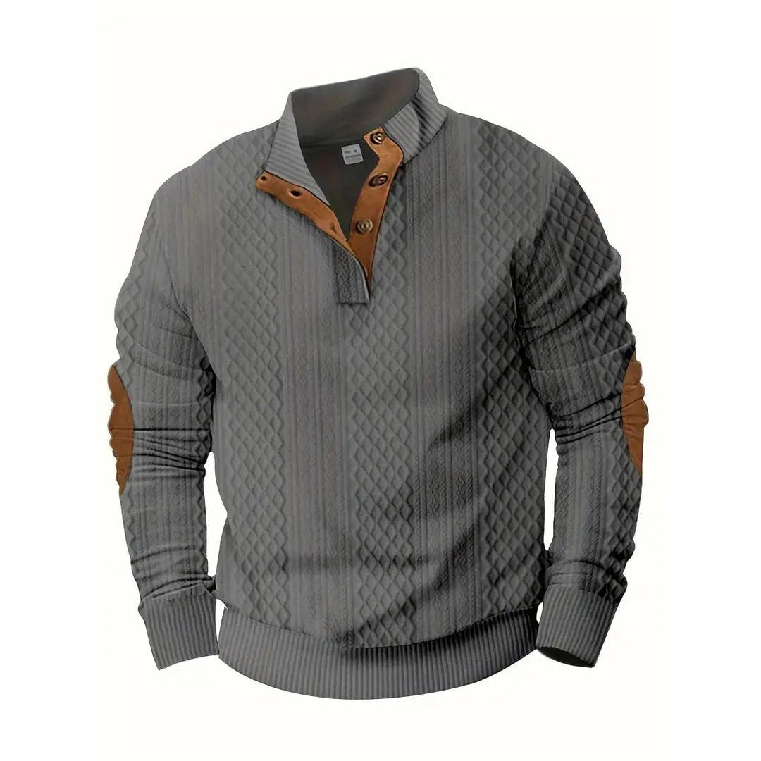 Knitted Jumper – Men's Outdoor Jumper with Patches – Grey