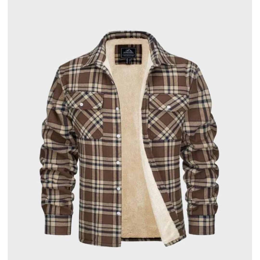 Men's Flannel Jacket – Vintage Fleece-Lined Overshirt Shacket – Khaki