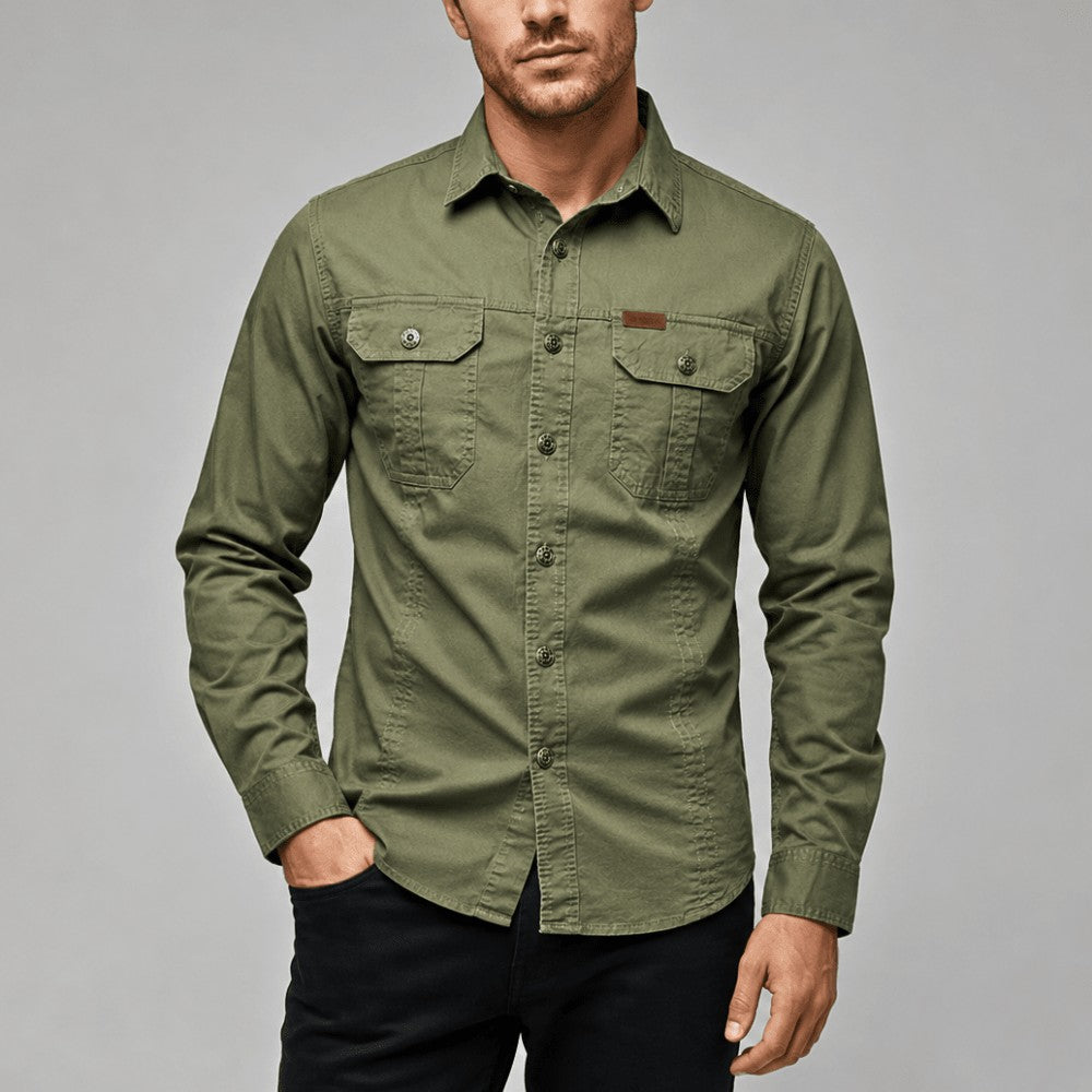 Outdoor Shirt – Durable Breathable Cotton Layering Shirt – Army green