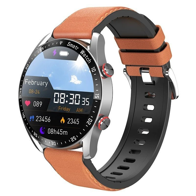 Smartwatch – Lightweight Water-Resistant Fitness Watch – Silver Leather