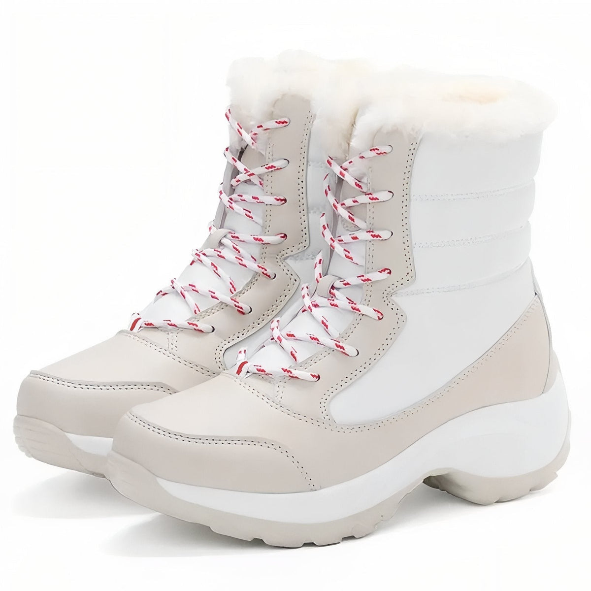 Snow Boots – Women's Insulated Waterproof Winter Boots – Beige and White