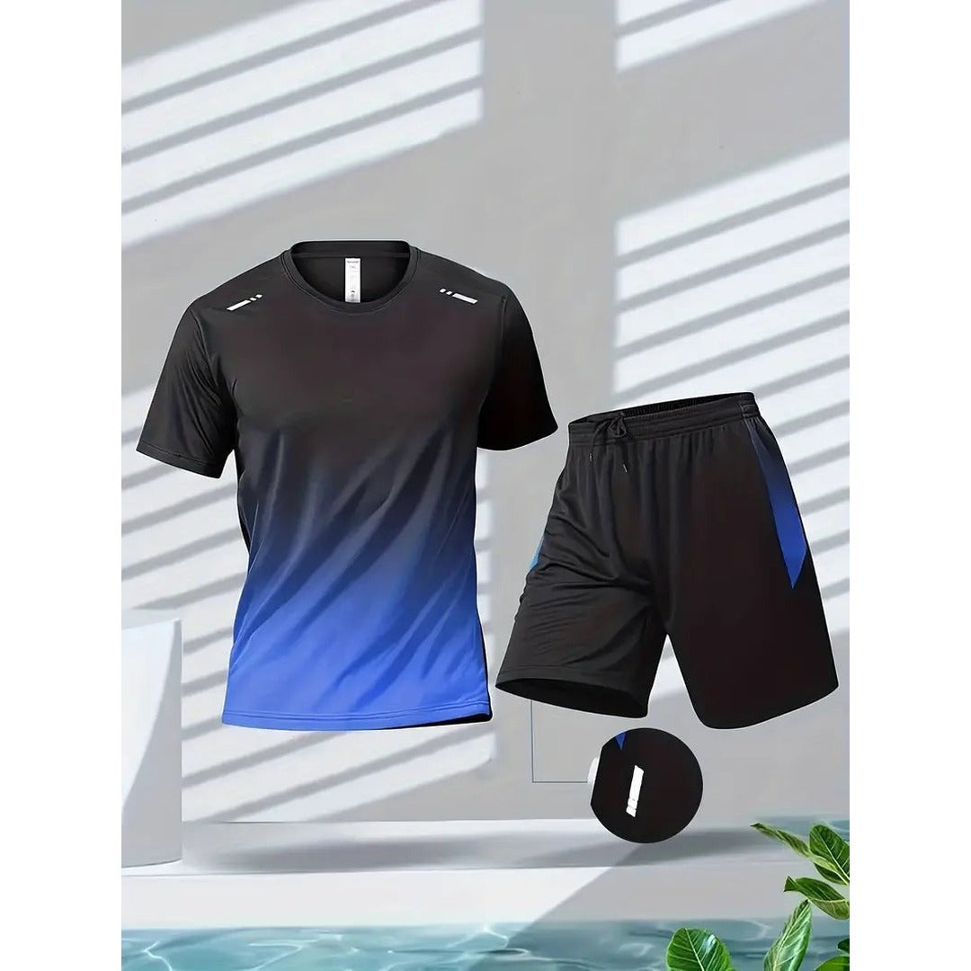 Sports Set – Men's 2-Piece Performance Shorts & T-Shirt – Black-Blue