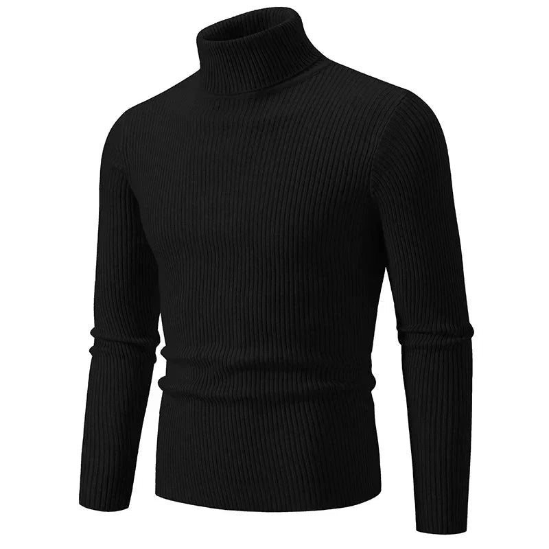 Turtleneck Jumper – Men's Ribbed Lightweight Outdoor Layer – Black