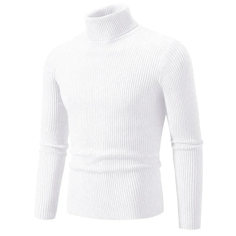 Turtleneck Jumper – Men's Ribbed Lightweight Outdoor Layer – White