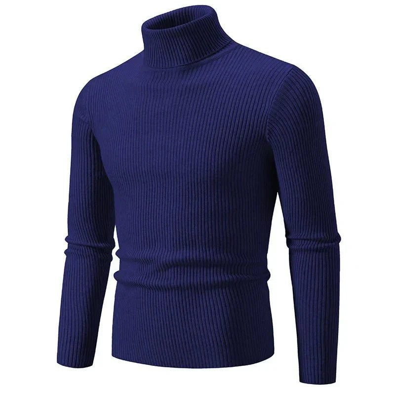 Turtleneck Jumper – Men's Ribbed Lightweight Outdoor Layer – Blue