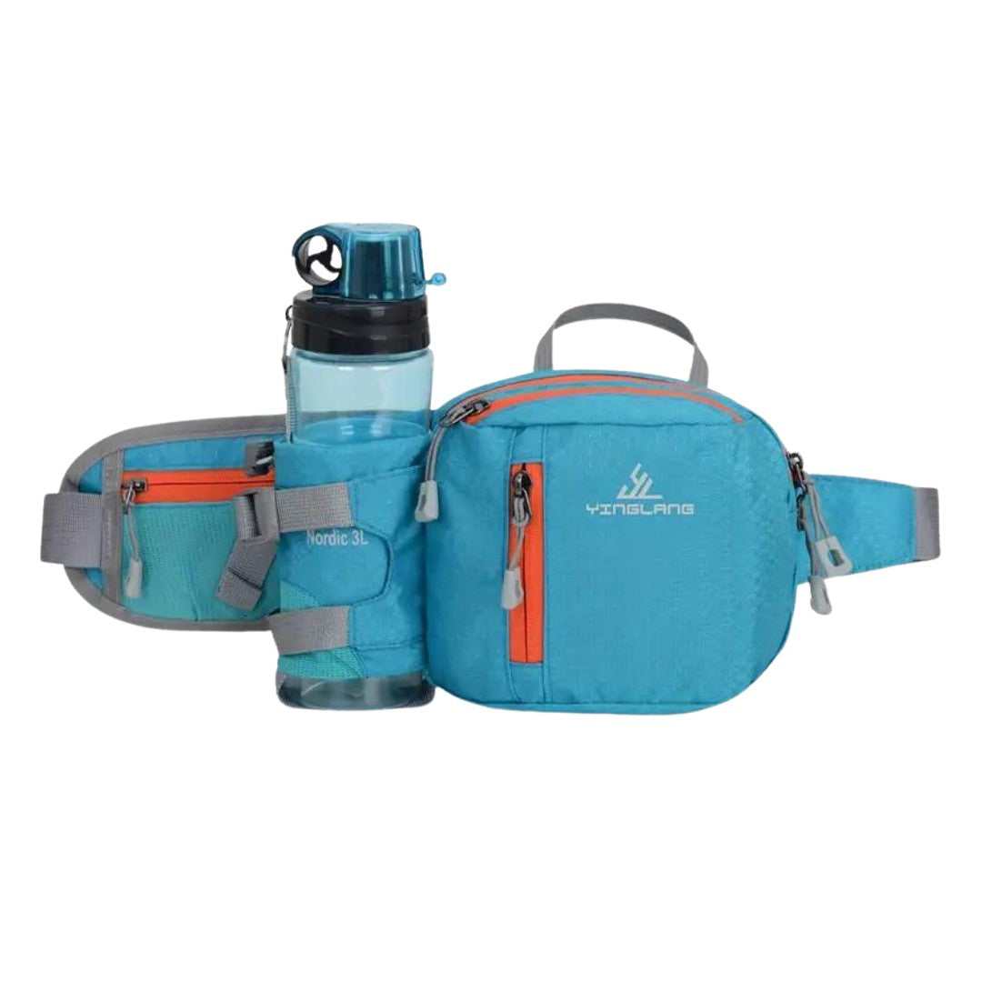 Waist Bag – Hiking Bum Bag with Water Bottle Holder – Light Blue