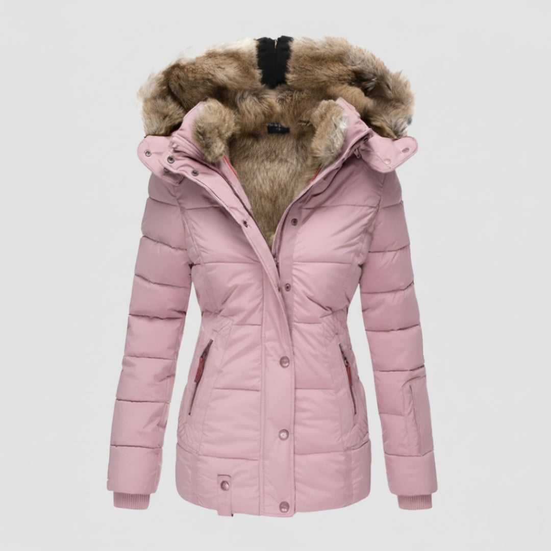 Women's Quilted Jacket – Padded Warm Hooded Winter Coat – Pink