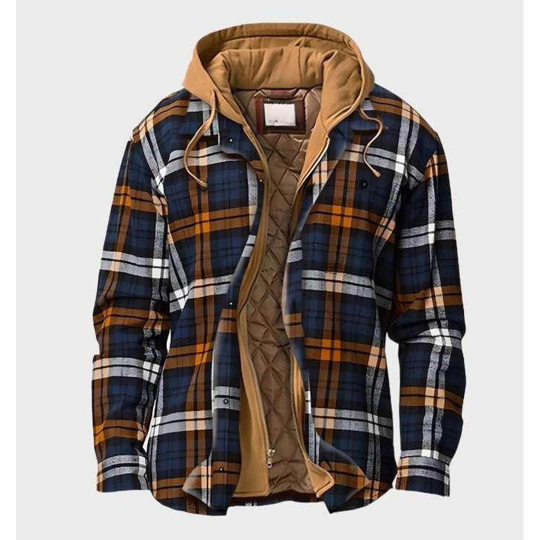 Men's Flannel Jacket – Checked Fleece-Lined Hooded Overshirt