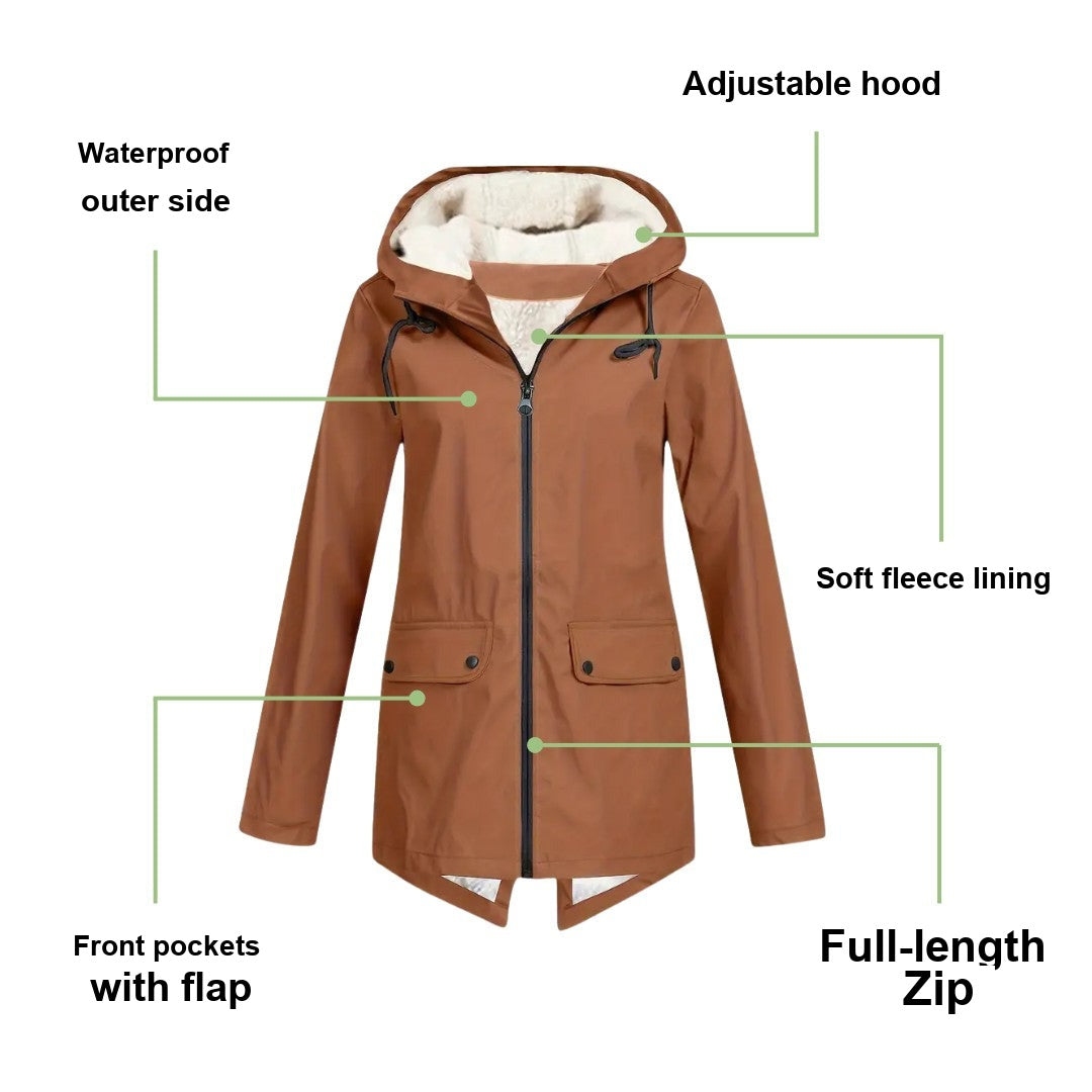 Women's Waterproof Jacket – Fleece-Lined Hooded Rain Coat