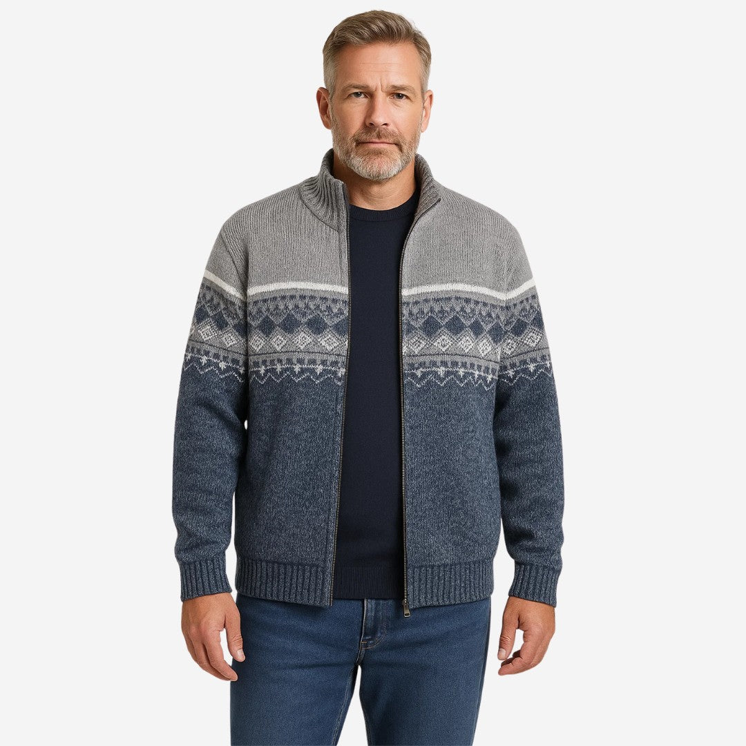 Men's Knitted Sweatshirt – Geometric Pattern Sporty Jumper