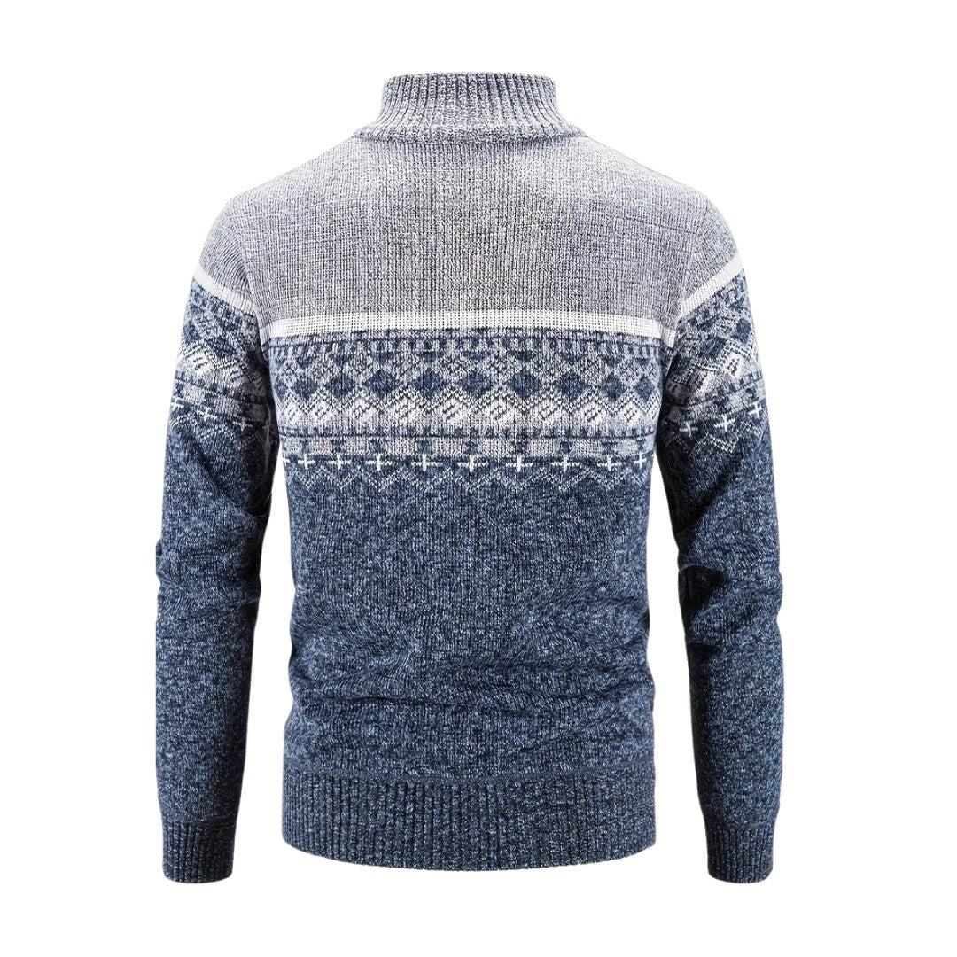 Men's Knitted Sweatshirt – Geometric Pattern Sporty Jumper