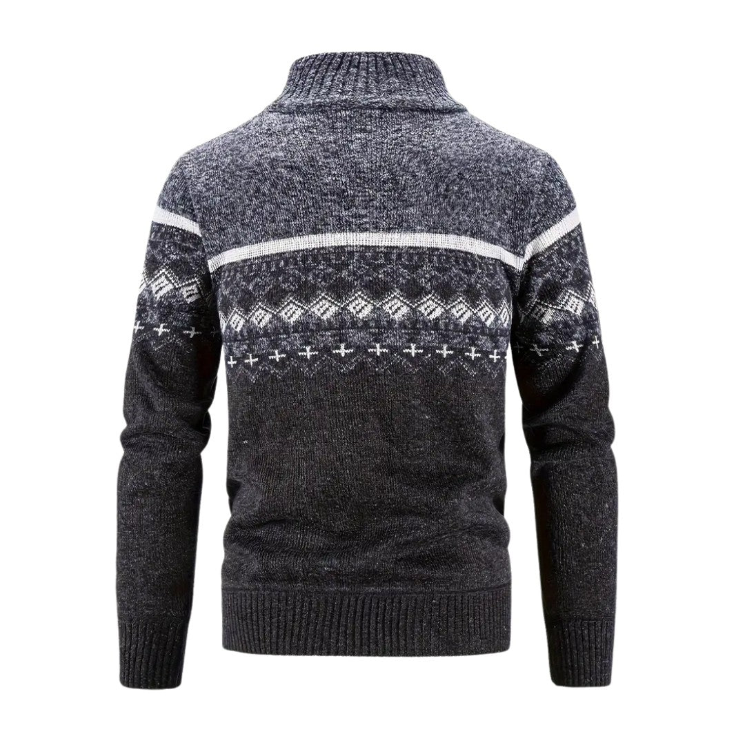 Men's Knitted Sweatshirt – Geometric Pattern Sporty Jumper