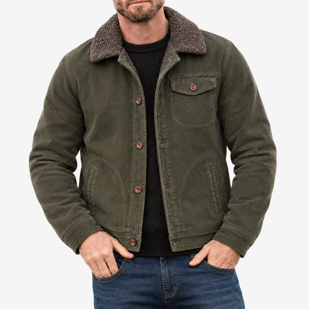 Men's Fleece-Lined Cotton Jacket – Warm Chest-Pocket Outdoor Coat