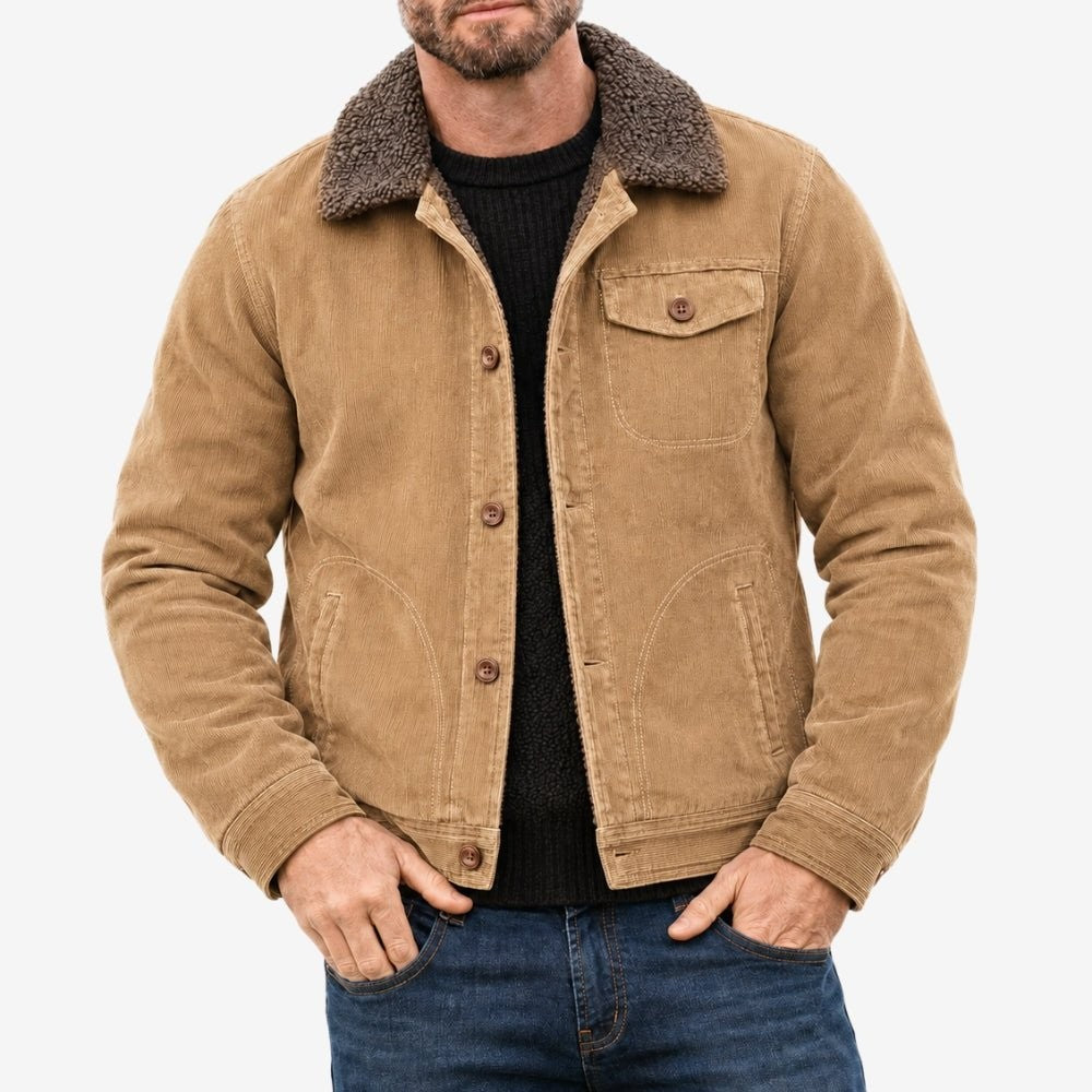 Men's Fleece-Lined Cotton Jacket – Warm Chest-Pocket Outdoor Coat