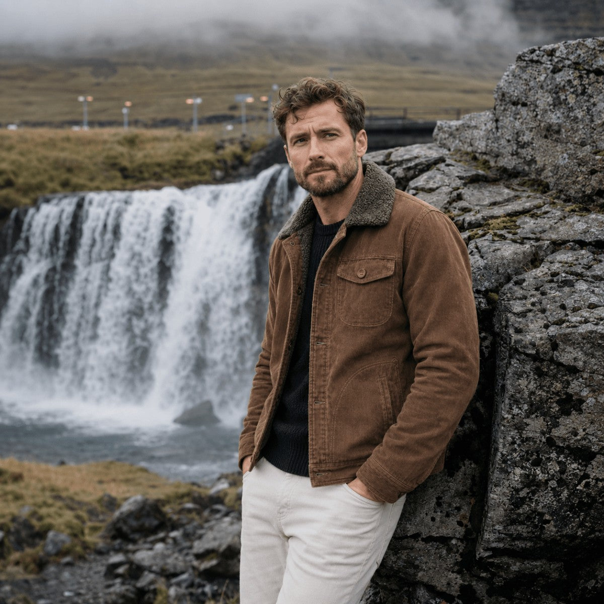 Men's Fleece-Lined Cotton Jacket – Warm Chest-Pocket Outdoor Coat