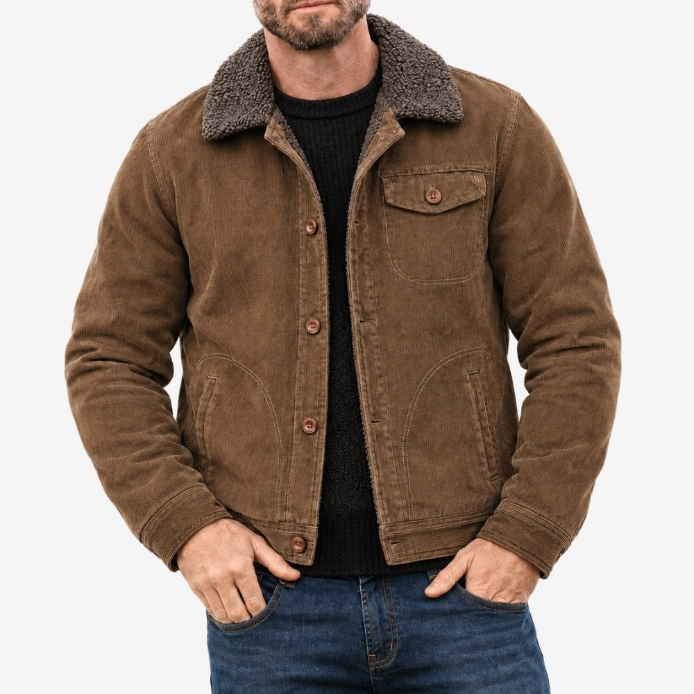 Men's Fleece-Lined Cotton Jacket – Warm Chest-Pocket Outdoor Coat
