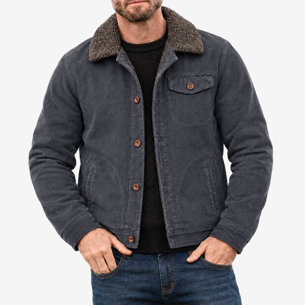 Men's Fleece-Lined Cotton Jacket – Warm Chest-Pocket Outdoor Coat