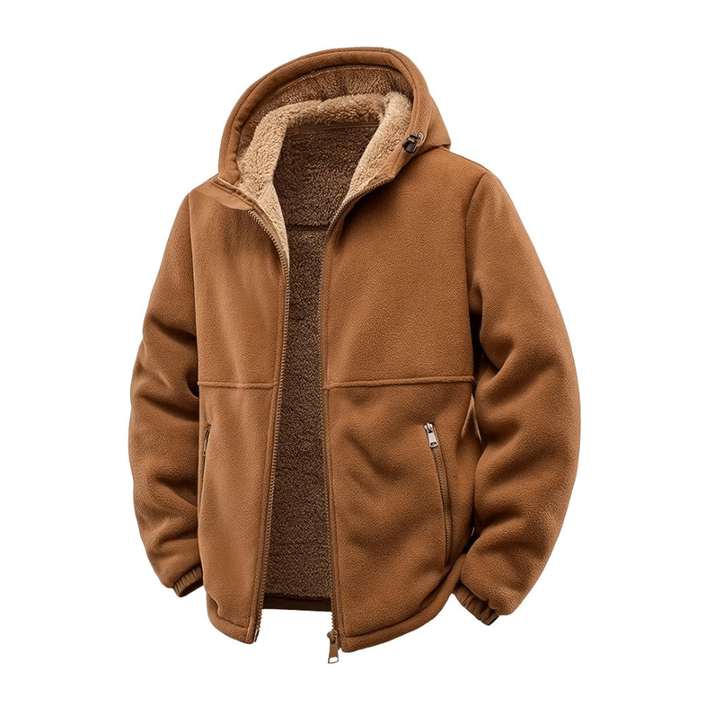 Men's Fleece-Lined Winter Jacket – Hooded Warm Outdoor Coat