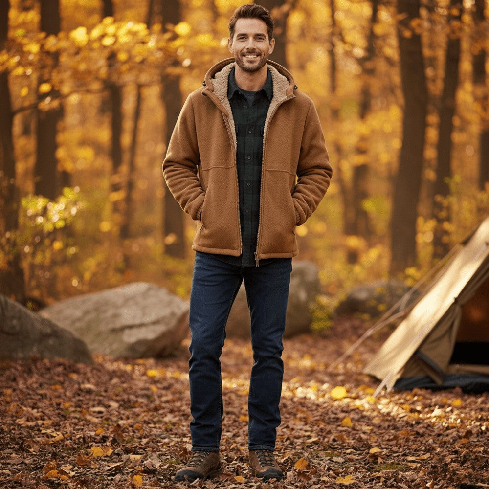 Men's Fleece-Lined Winter Jacket – Hooded Warm Outdoor Coat