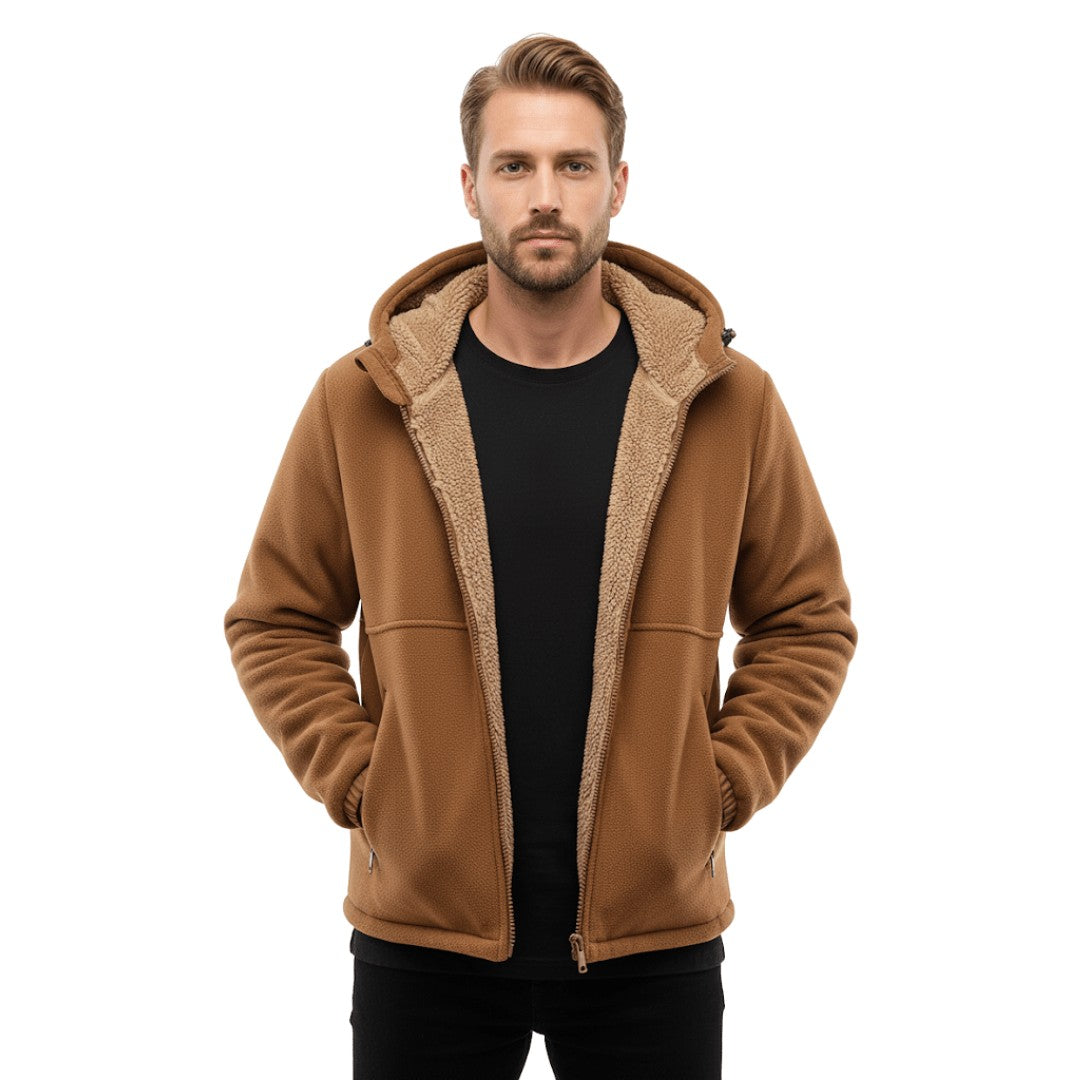 Men's Fleece-Lined Winter Jacket – Hooded Warm Outdoor Coat