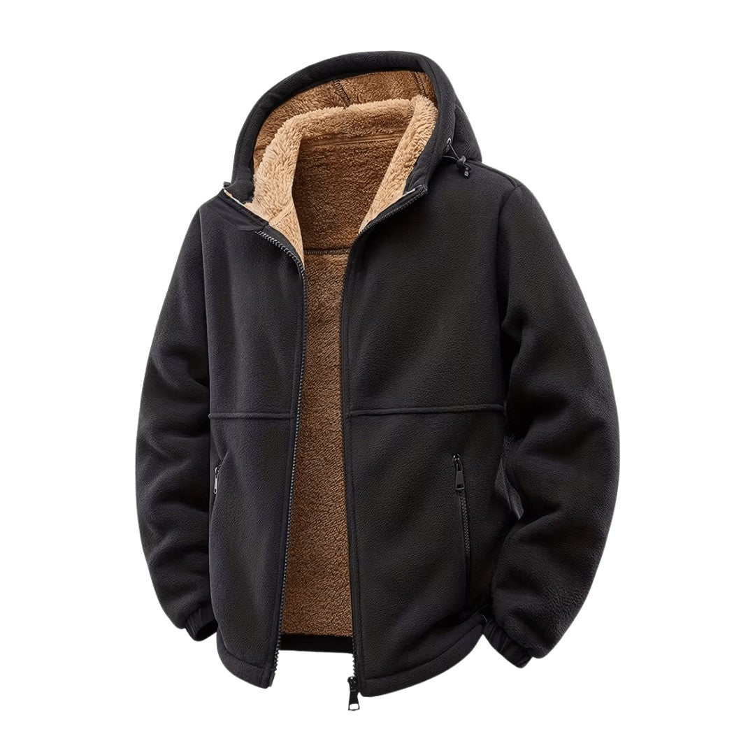 Men's Fleece-Lined Winter Jacket – Hooded Warm Outdoor Coat