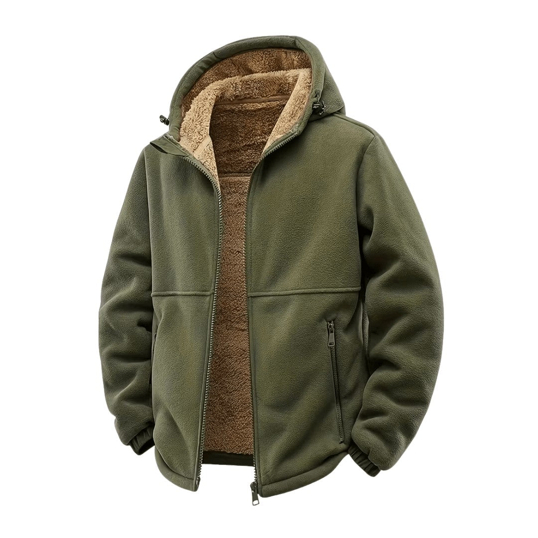 Men's Fleece-Lined Winter Jacket – Hooded Warm Outdoor Coat