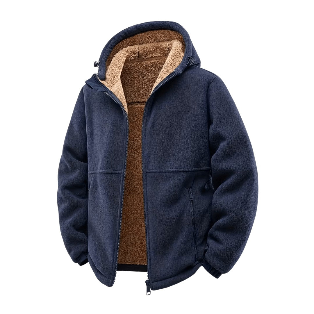 Men's Fleece-Lined Winter Jacket – Hooded Warm Outdoor Coat