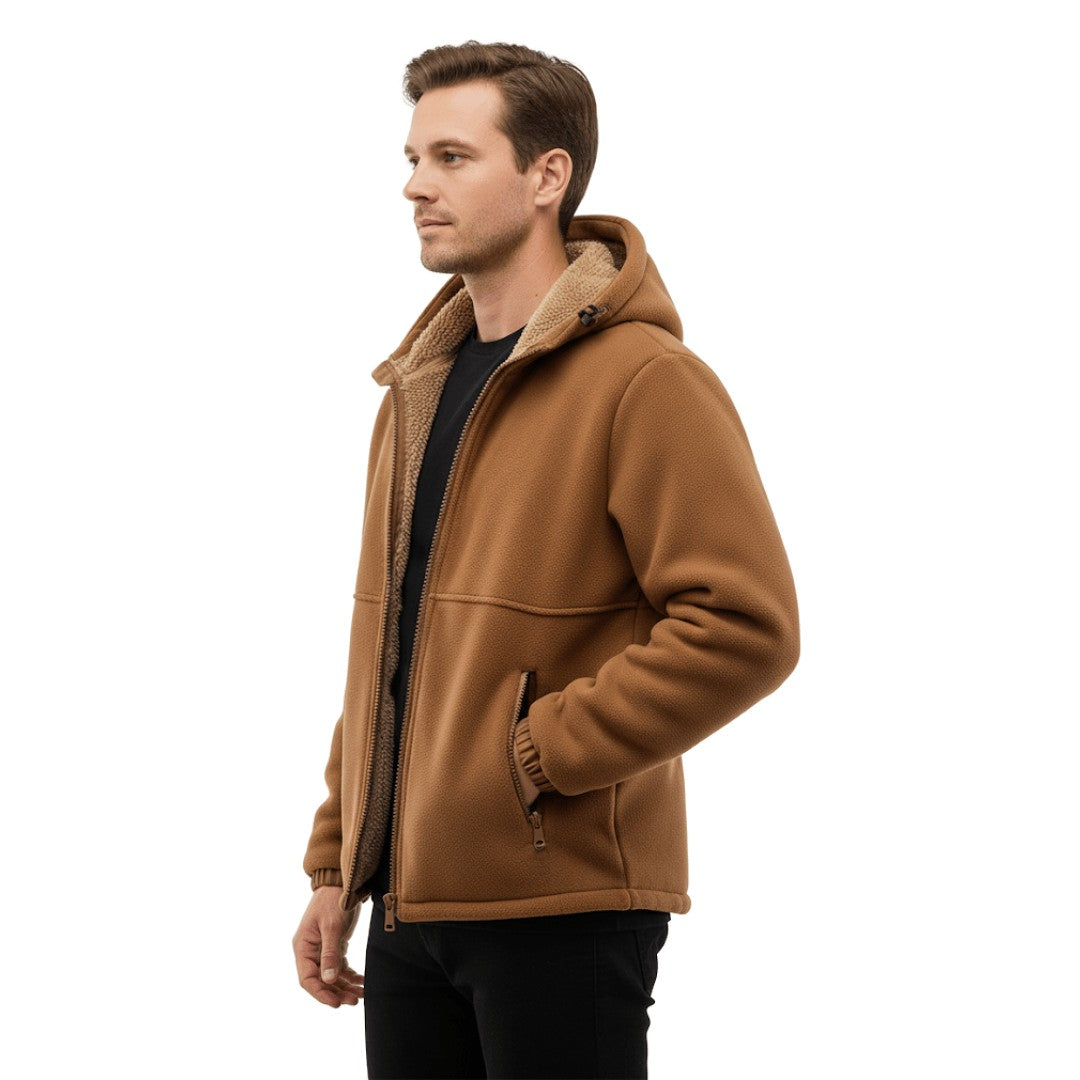 Men's Fleece-Lined Winter Jacket – Hooded Warm Outdoor Coat