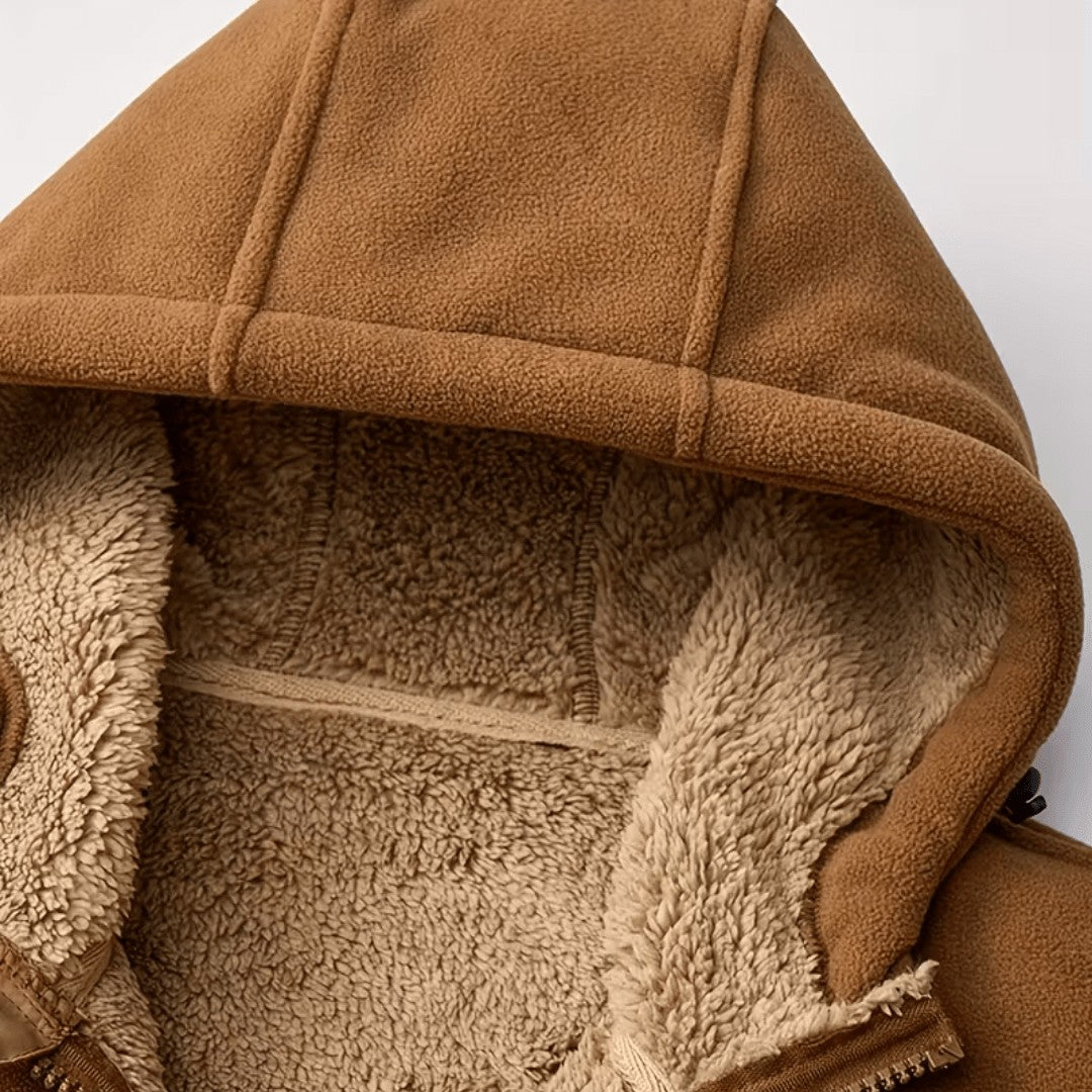 Men's Fleece-Lined Winter Jacket – Hooded Warm Outdoor Coat