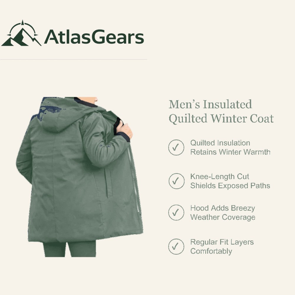 Men's Quilted Winter Coat – Hooded Insulated Padded Warm Jacket