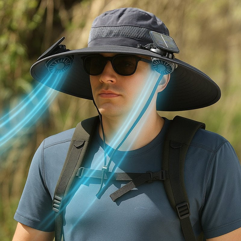 Solar Fan Sun Hat – Wide Brim UV Protection, USB Rechargeable