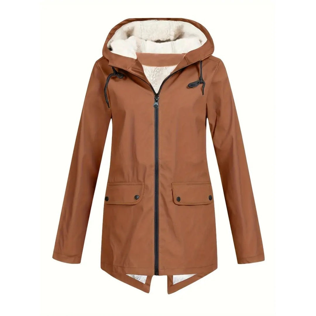 Women's Waterproof Jacket – Fleece-Lined Hooded Rain Coat